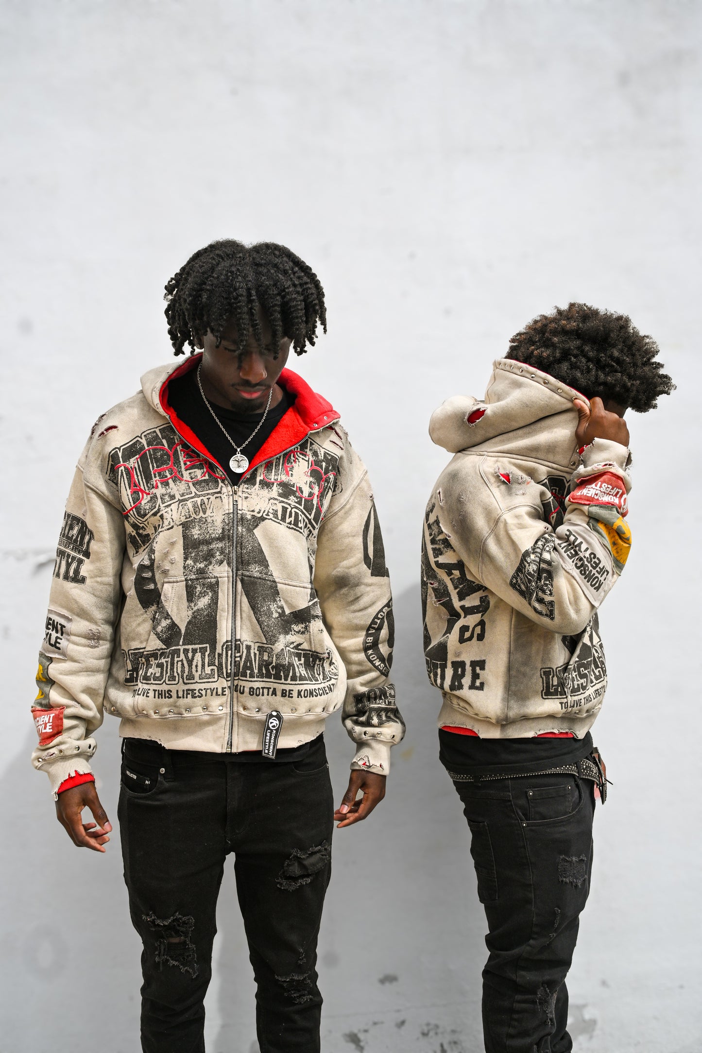 “AGED DISTRESSED” ZIP-UP HOODIE