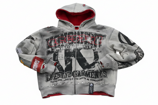 “AGED DISTRESSED” ZIP-UP HOODIE